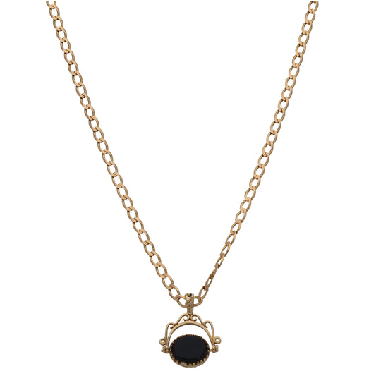 9ct Gold Carnelian & Onyx Fob Pendant With Chain