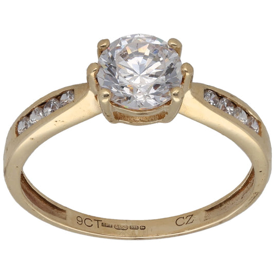 9ct Gold Cubic Zirconia Single Stone Ring With Accents Size M