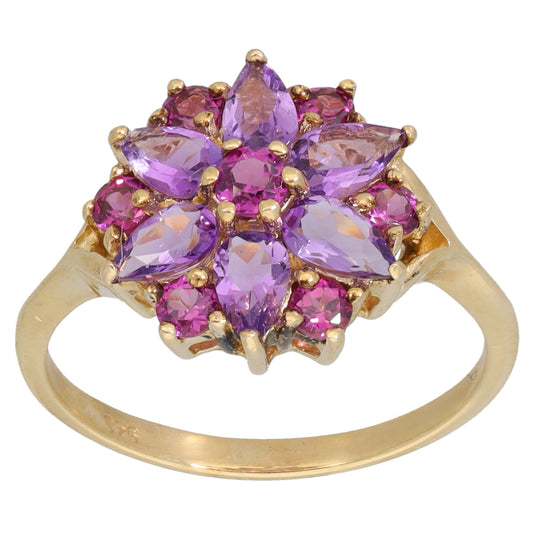 9ct Gold Garnet & Amethyst Dress/Cocktail Ring Size P