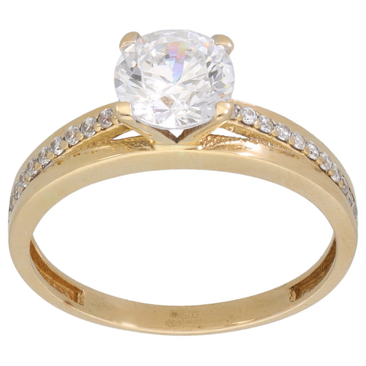 9ct Gold Cubic Zirconia Single Stone Ring with Accent Stones Size M