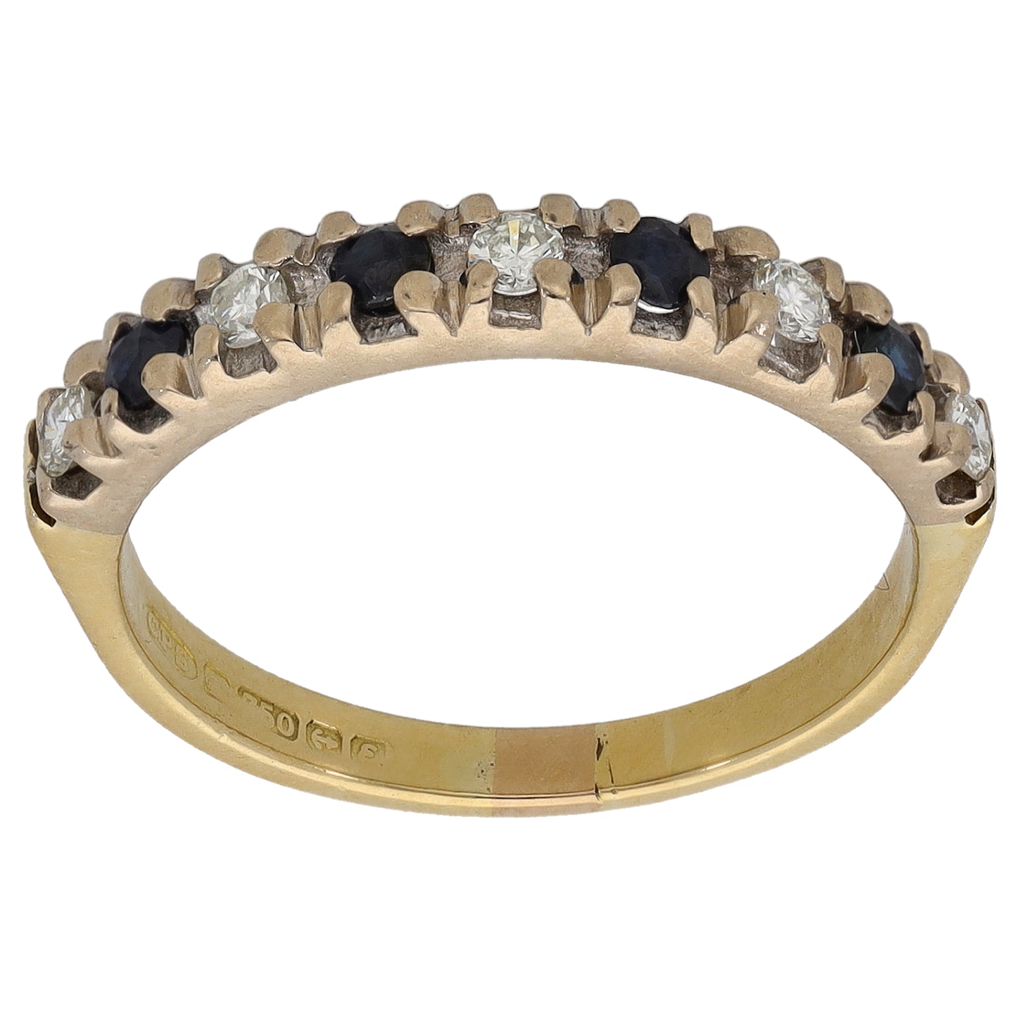 18ct Gold Sapphire & 0.20ct Diamond Half Eternity Ring Size M