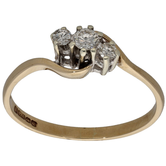 9ct Gold 0.20ct Diamond Trilogy Ring Size P
