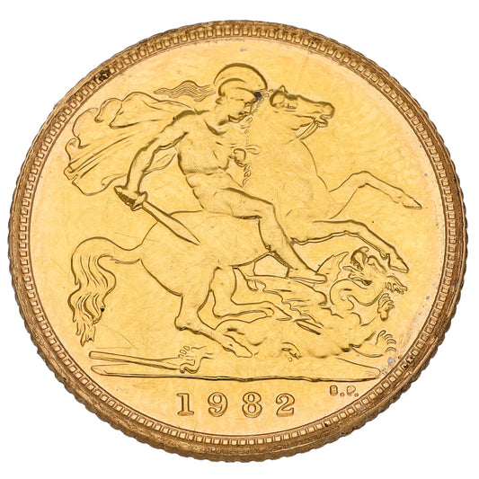 22ct Queen Elizabeth II Half Sovereign Coin 1982