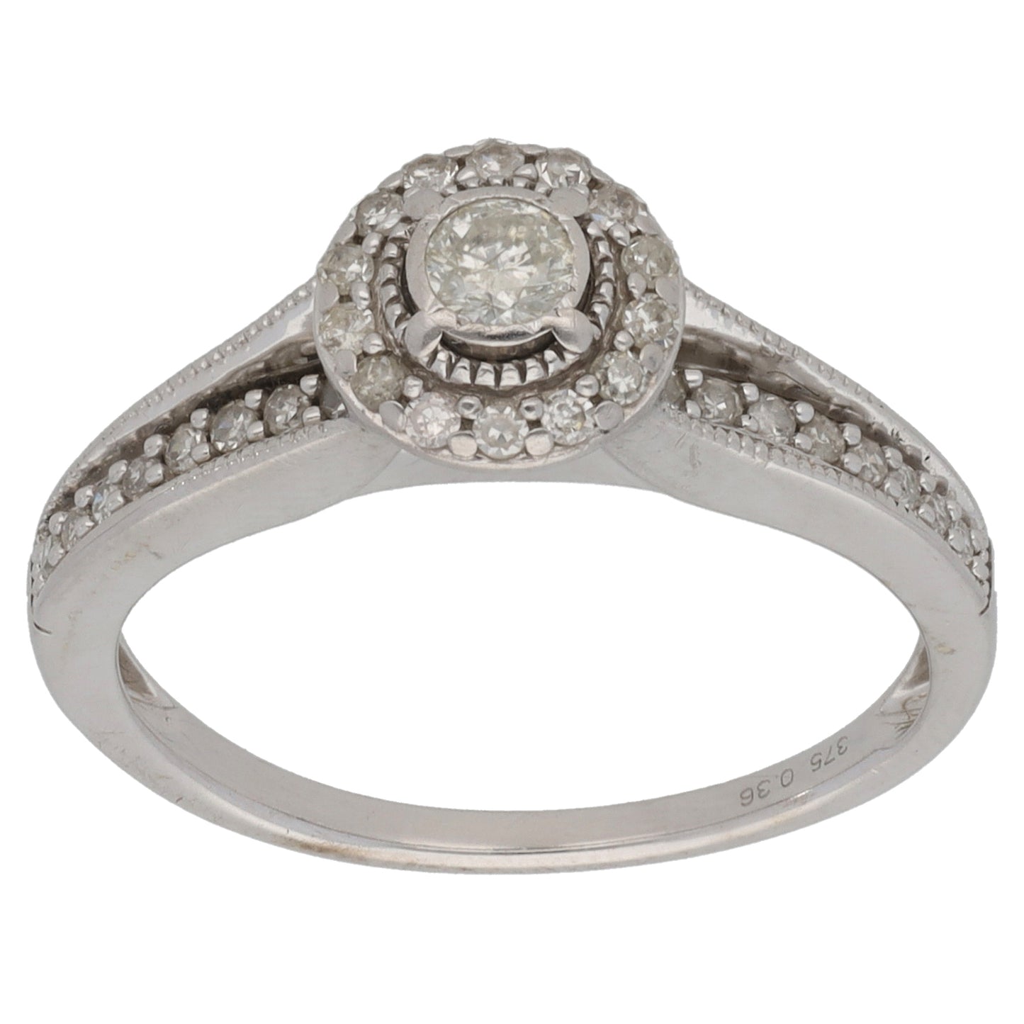 9ct White Gold 0.36ct Diamond Halo Ring Size N