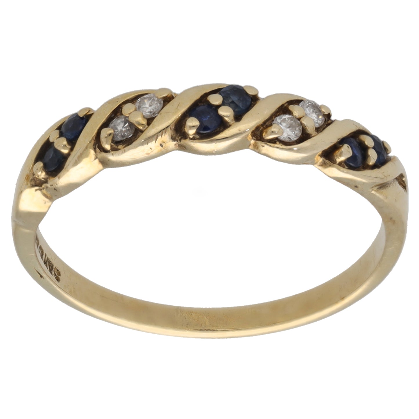 9ct Gold Sapphire & 0.04ct Diamond Half Eternity Ring Size Q