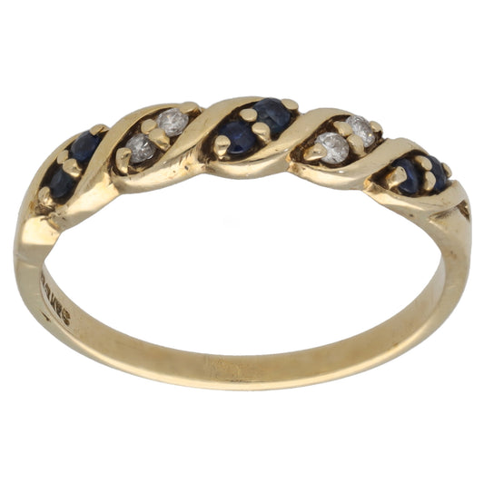 9ct Gold Sapphire & 0.04ct Diamond Half Eternity Ring Size Q