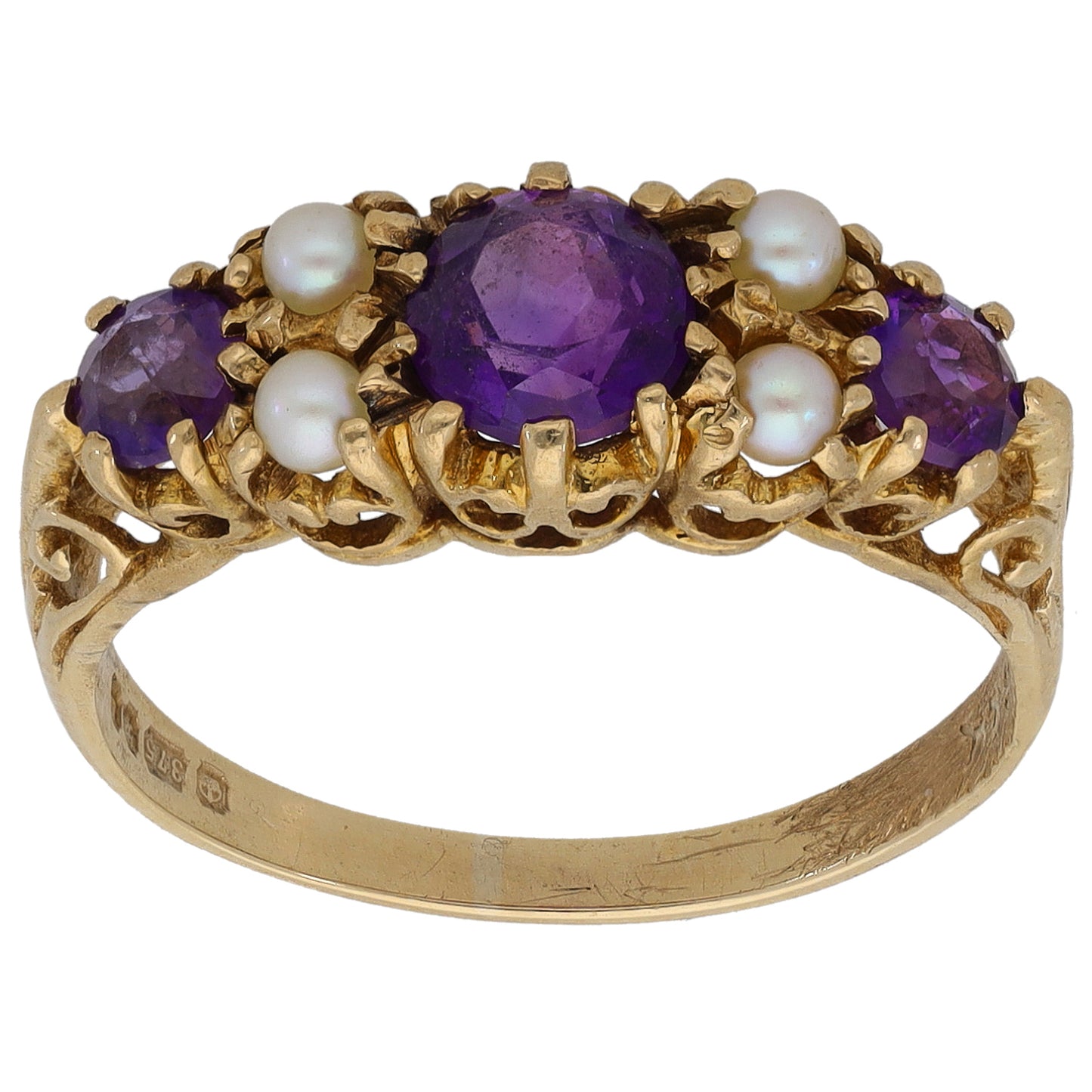 9ct Gold Amethyst & Cultured Pearl Dress/Cocktail Ring Size P