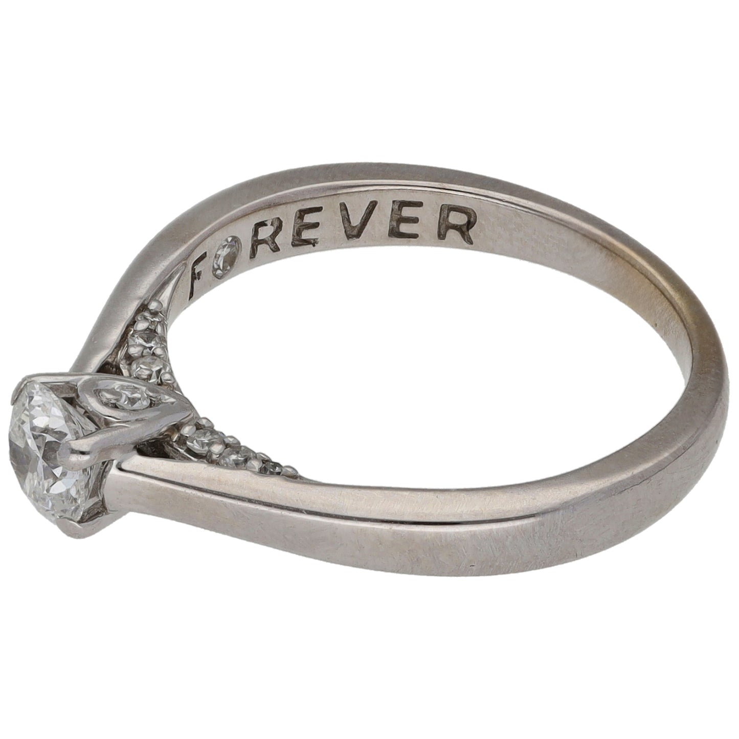 18ct White Gold 0.45ct Round Diamond Solitaire Ring With Accent Stones Size L