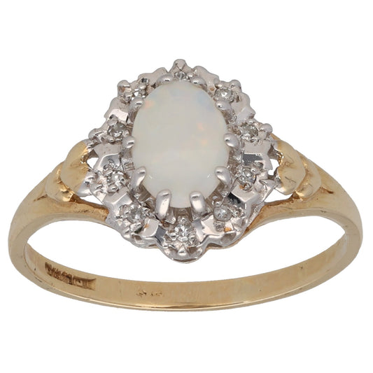 9ct Gold Opal & 0.05ct Diamond Dress/Cocktail Ring Size N