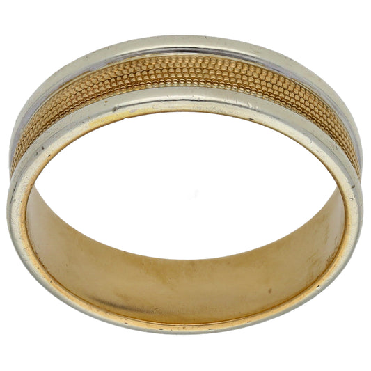 9ct Bicolour Gold Patterned Wedding Ring Size T