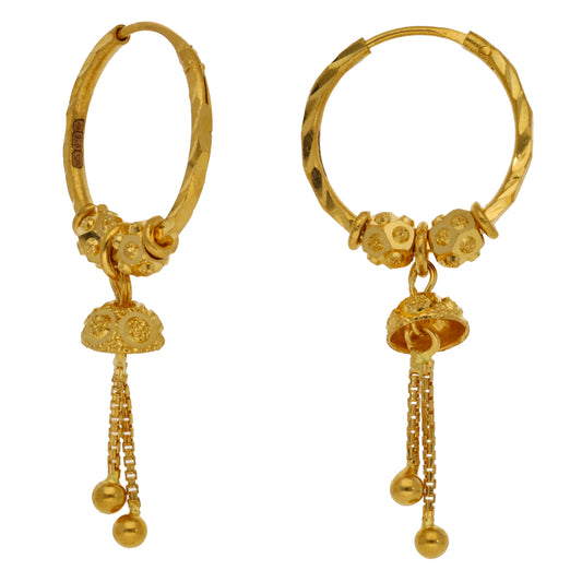 New 22ct Gold Bead Tassel Hoop Earrings