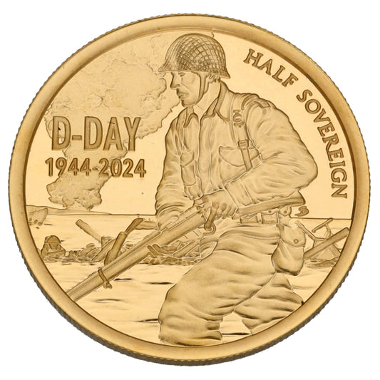 22ct Gold King Charles III D-Day Half Sovereign Coin 2024