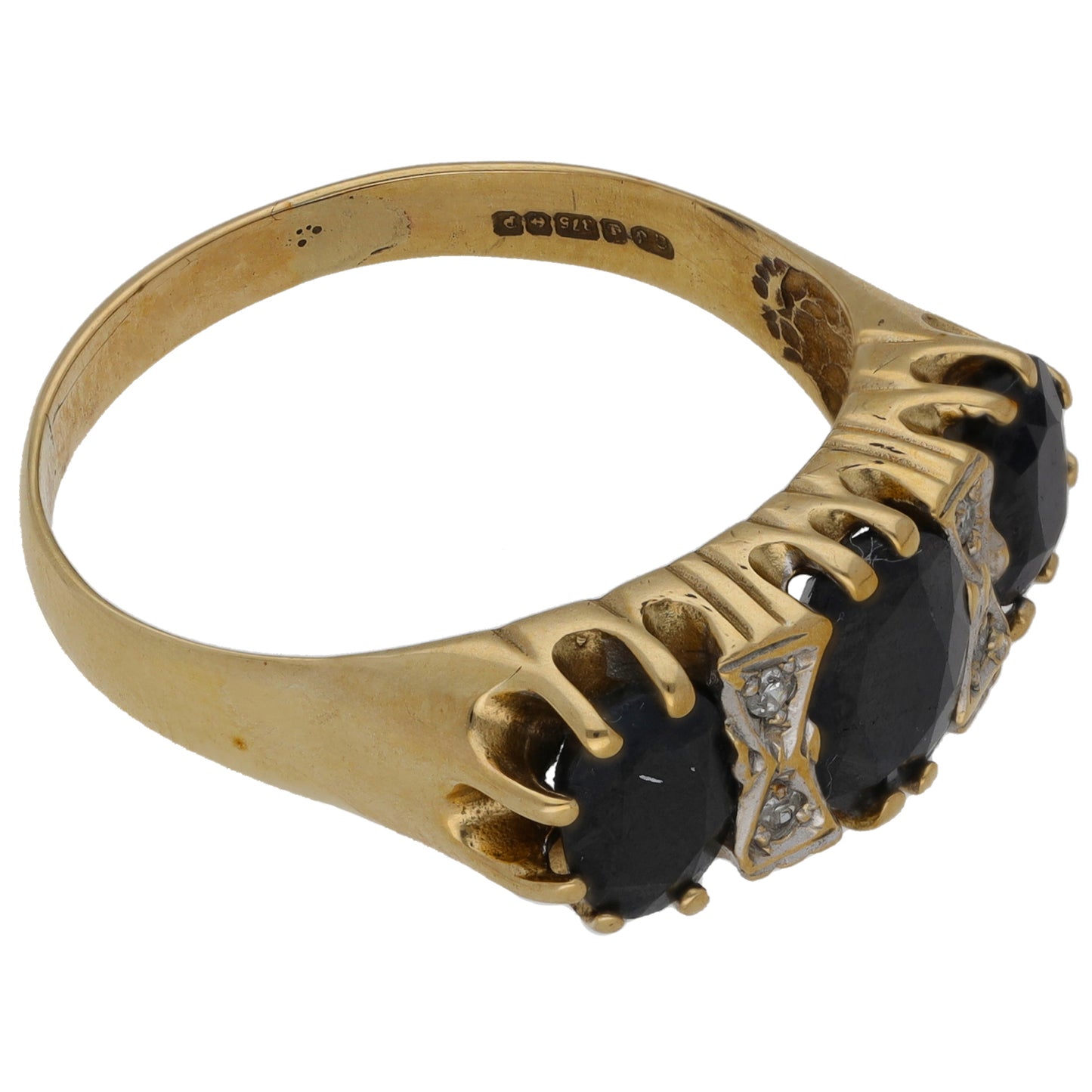 9ct Gold Sapphire & 0.04ct Diamond Dress/Cocktail Ring Size W