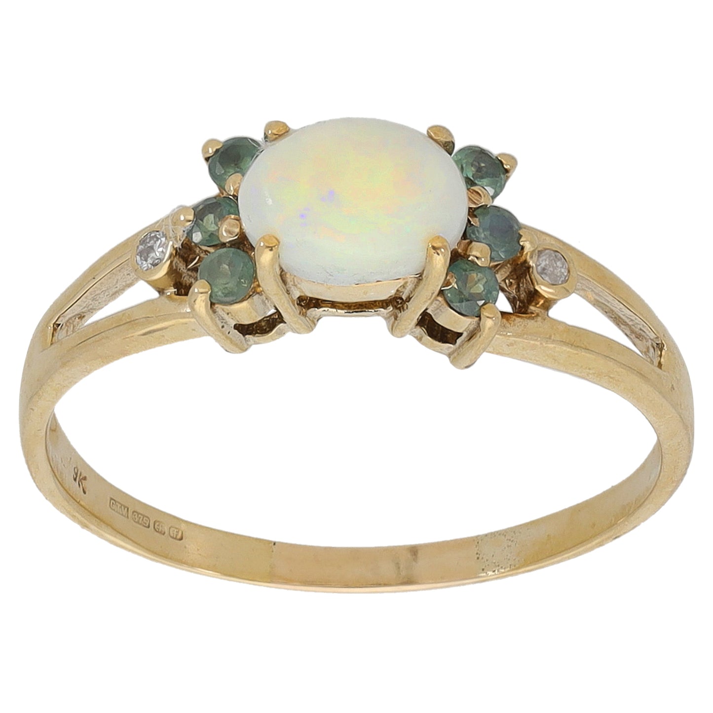 9ct Gold Opal & Chrysoberyl & 0.02ct Diamond Dress/Cocktail Ring Size T