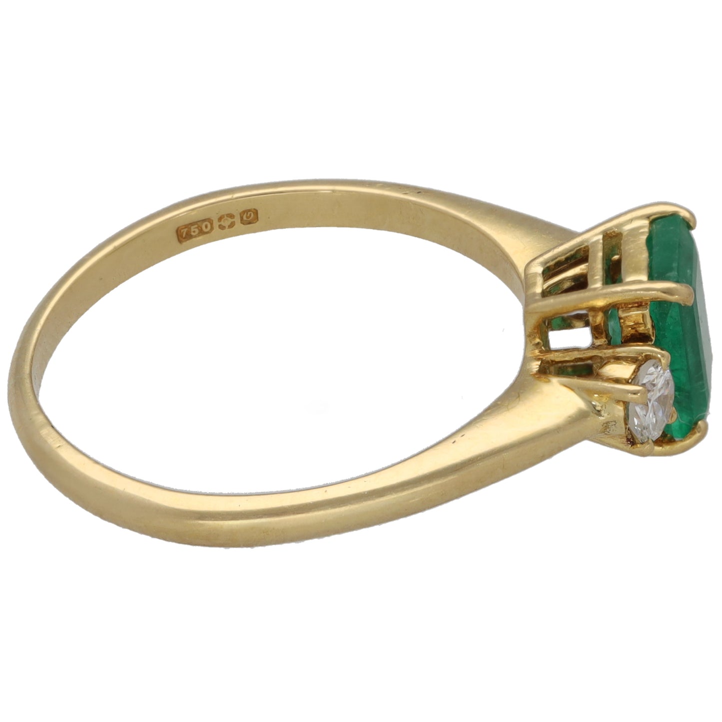 18ct Gold Emerald & 0.20ct Diamond Three Stone Ring Size O