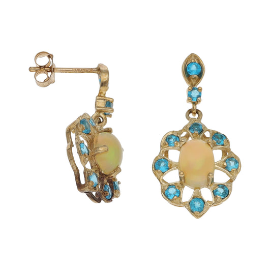 9ct Gold Opal & Apatite Drop Earrings