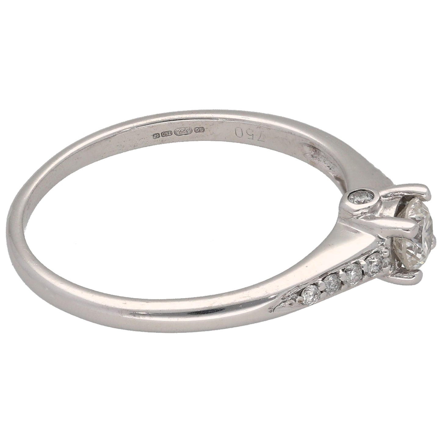 18ct White Gold 0.33ct Diamond Solitaire Ring With Accent Stones Size N