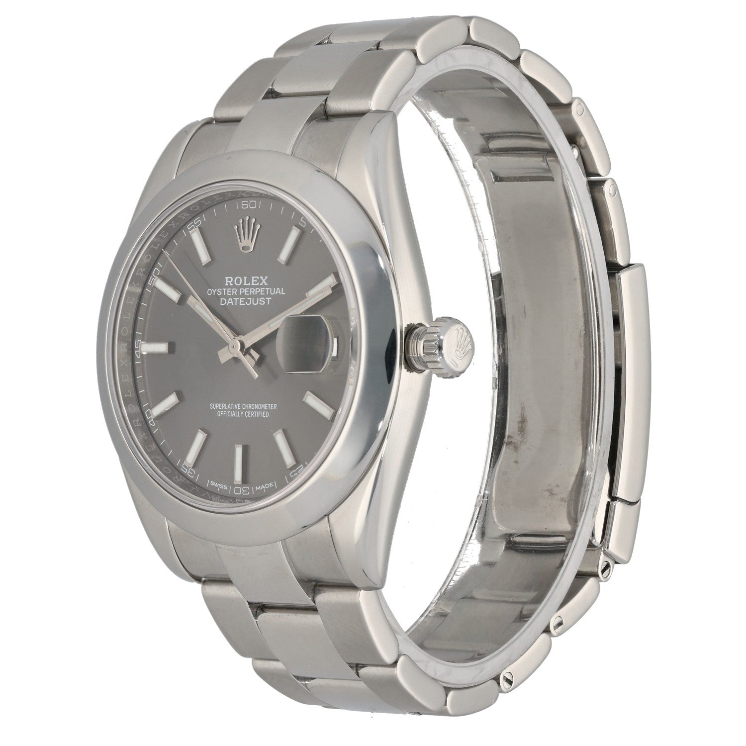 Rolex Datejust 41 126300, Rhodium dial, smooth bezel, stainless steel case and Oyster bracelet with cyclops