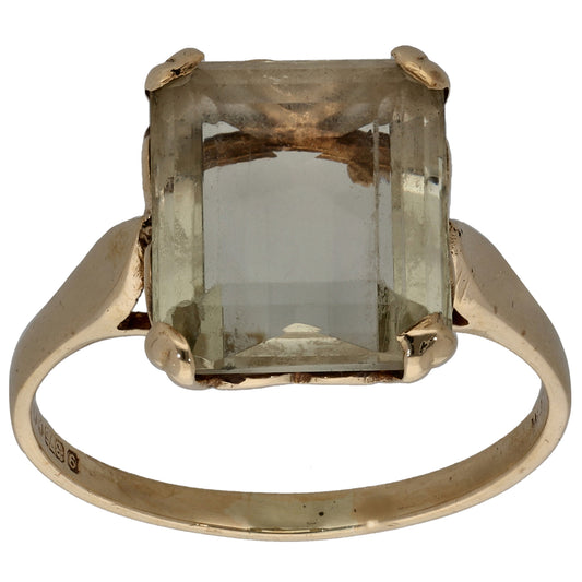 9ct Gold Quartz Single Stone Ring Size Q