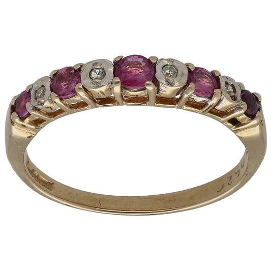 9ct Gold Ruby & 0.02ct Diamond Half Eternity Ring Size K