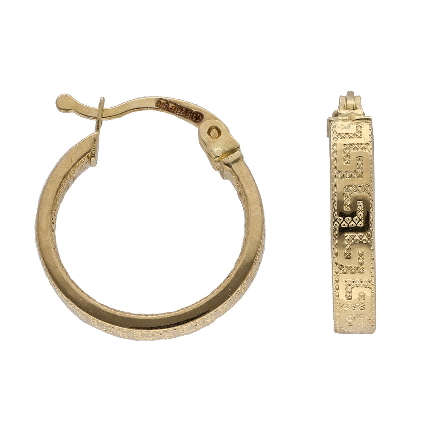 New 14ct Gold Greek Key Hoop Earrings