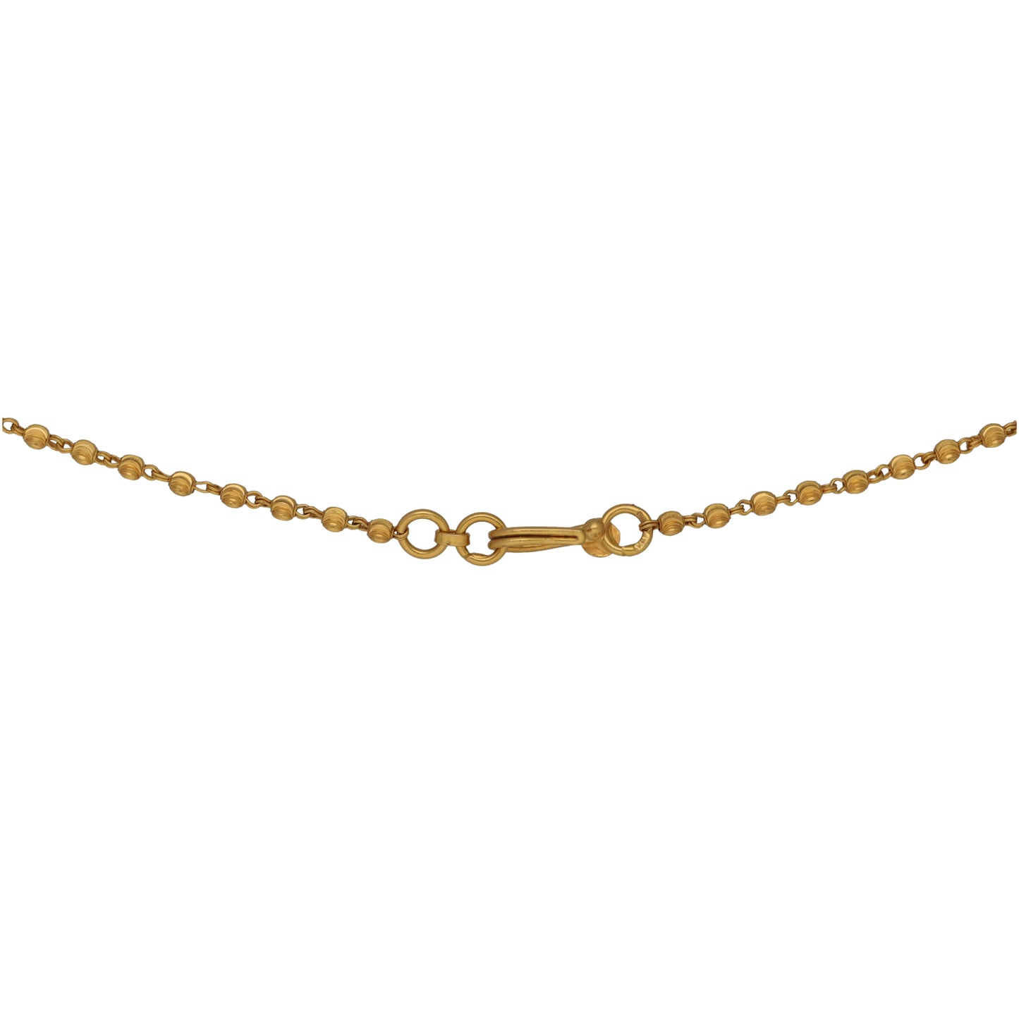 Gold-tone beaded necklace with oval linked clasp and small round bead chain