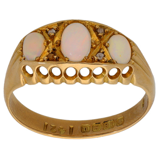 18ct Gold Opal & 0.02ct Diamond Dress/Cocktail Ring Size P