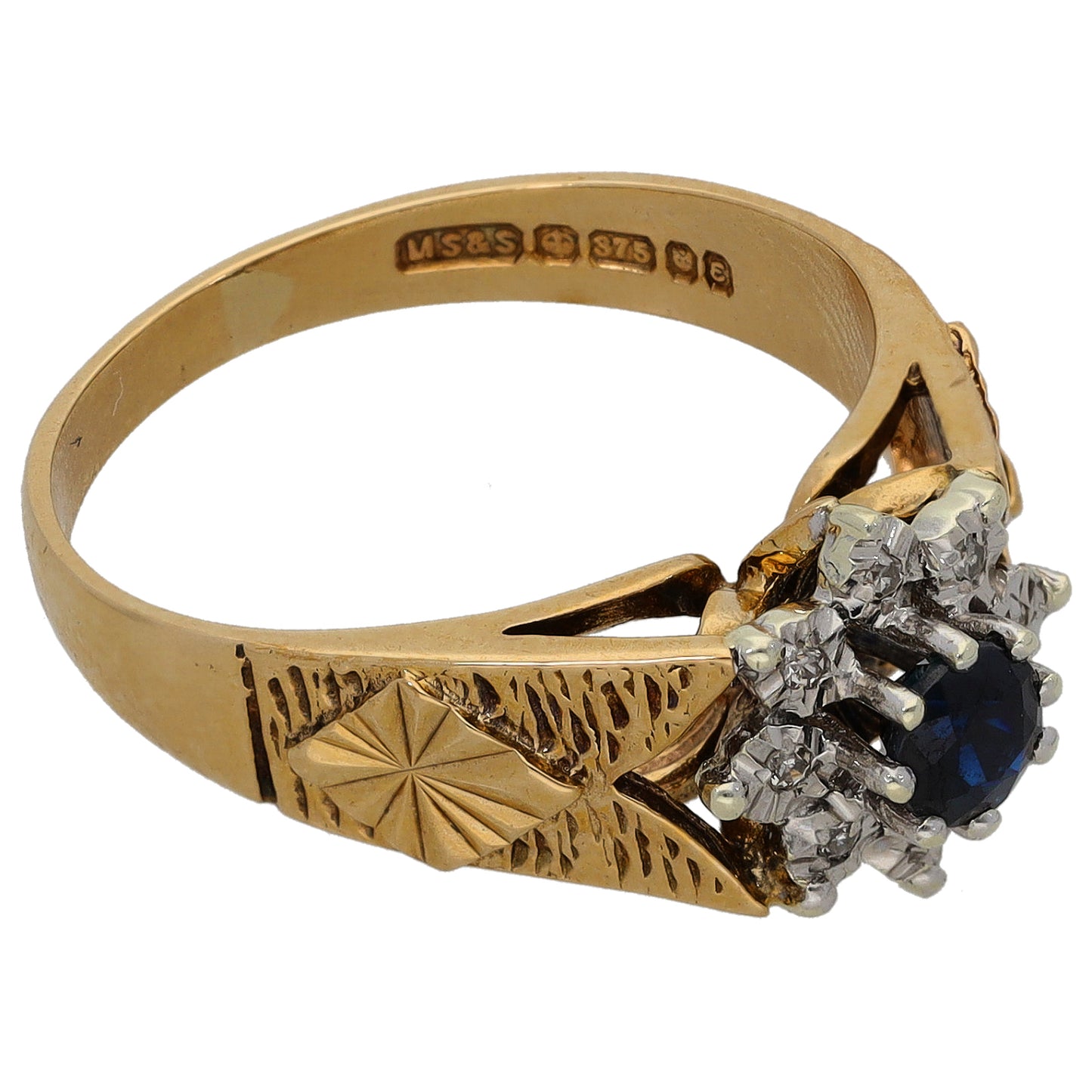 9ct Gold Sapphire & 0.04ct Diamond Dress/Cocktail Ring Size P