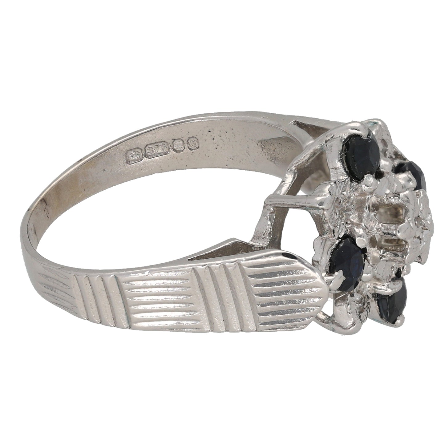 9ct White Gold Sapphire & 0.05ct Diamond Dress/Cocktail Ring Size R