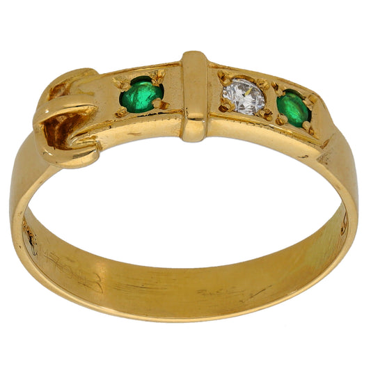 18ct Gold Emerald & 0.05ct Diamond Dress/Cocktail Ring Size Q