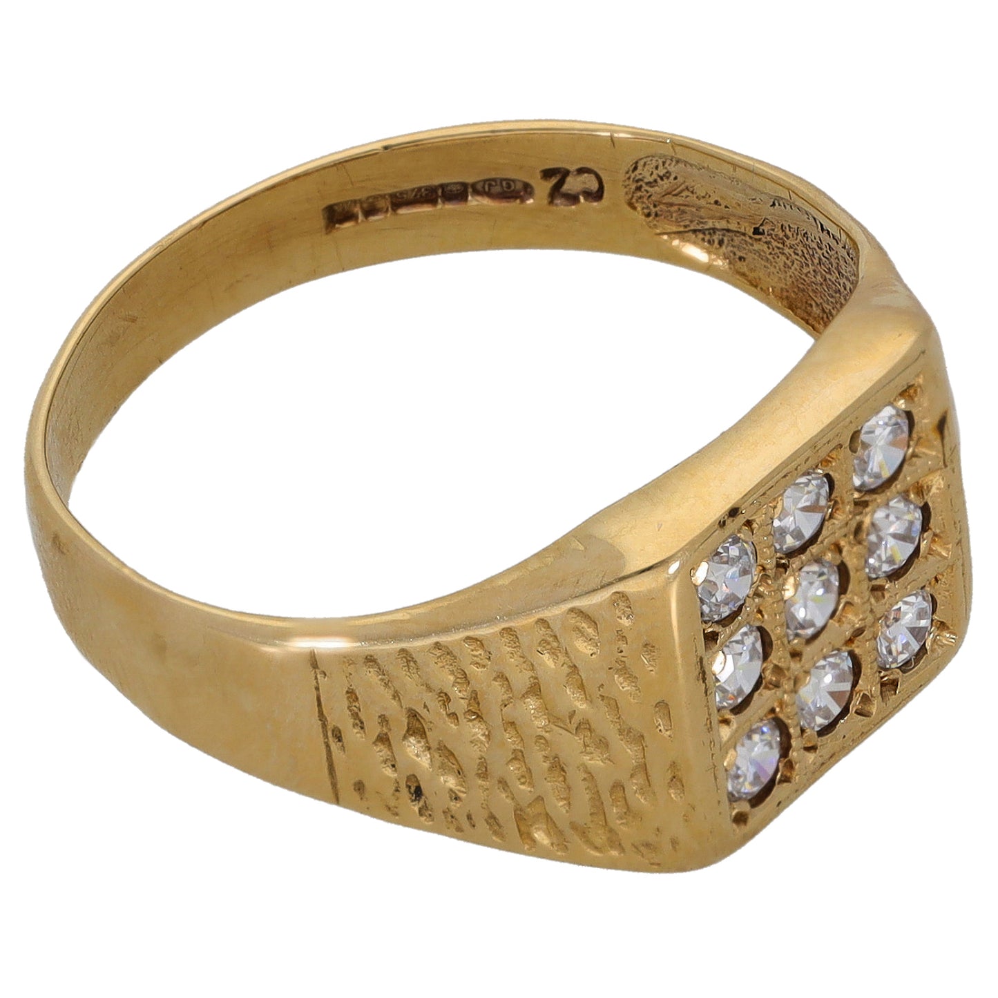 9ct Gold Cubic Zirconia Patterned Signet Ring Size T