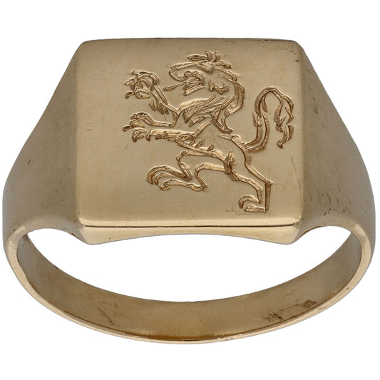 9ct Gold Patterned Signet Ring Size S