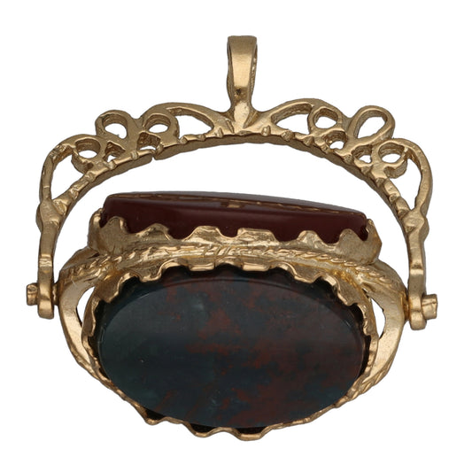 9ct Gold Onyx, Carnelian & Bloodstone Fob Pendant