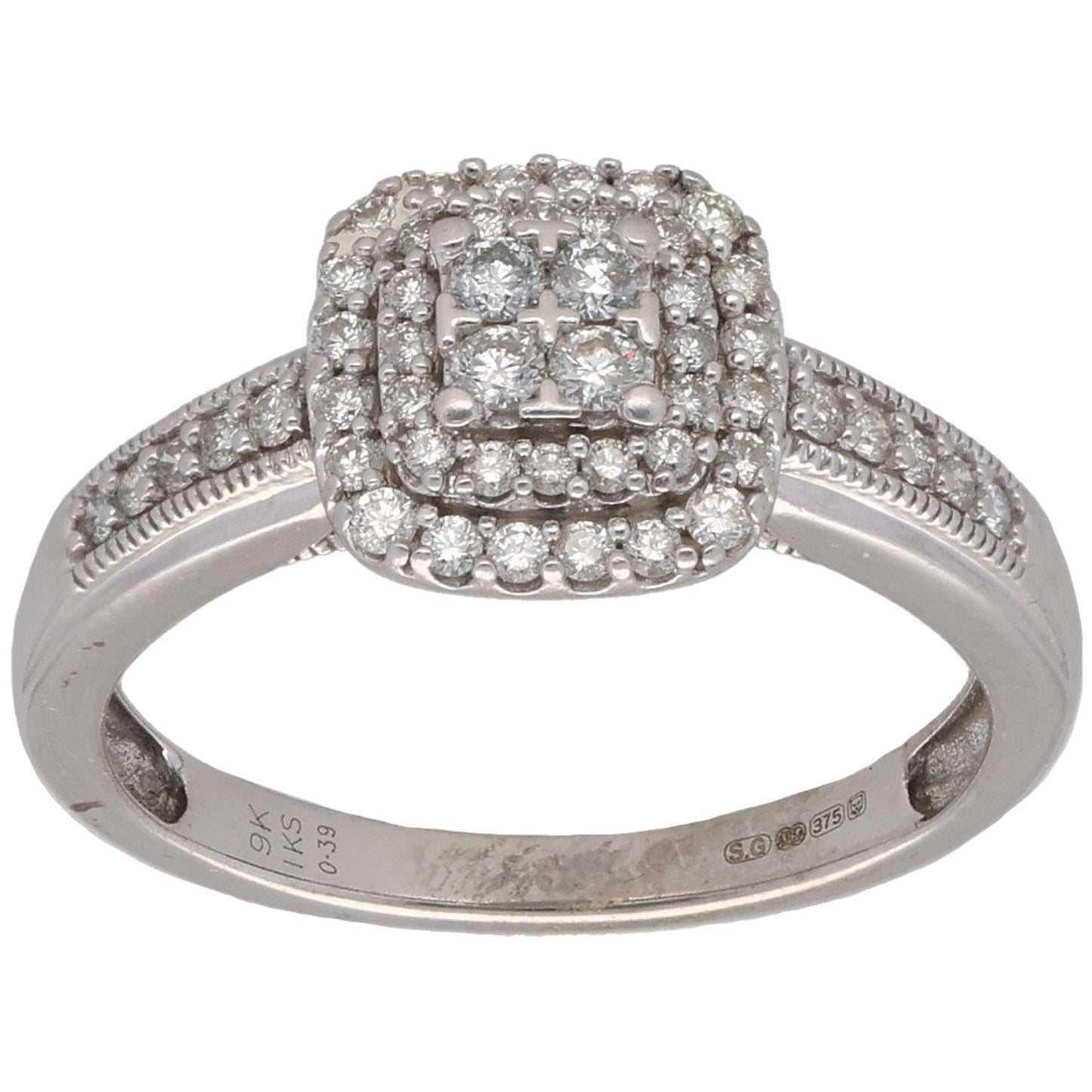 9ct White Gold 0.39ct Diamond Dress/Cocktail Ring Size O