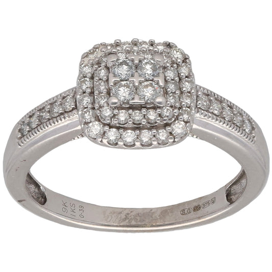 9ct White Gold 0.39ct Diamond Dress/Cocktail Ring Size O