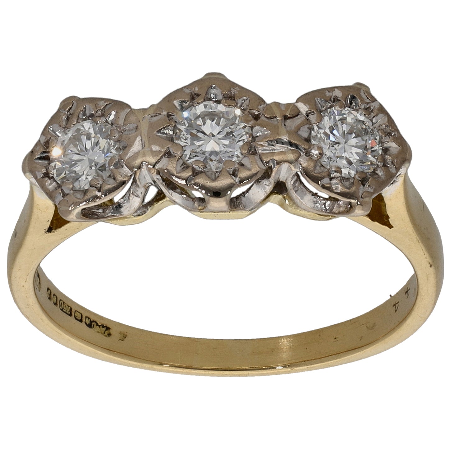 18ct Gold 0.44ct Diamond Trilogy Ring Size N