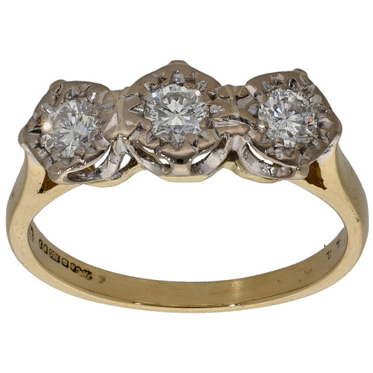 18ct Gold 0.44ct Diamond Trilogy Ring Size N