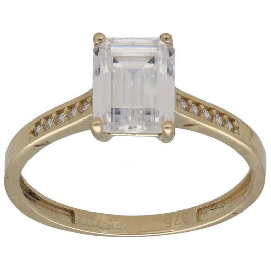 9ct Gold Cubic Zirconia Single Stone Ring With Accents Size O
