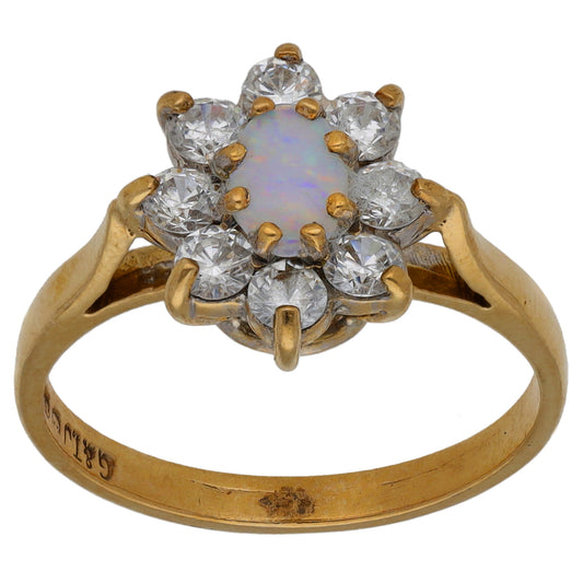 9ct Gold Opal & Cubic Zirconia Cluster Ring Size M