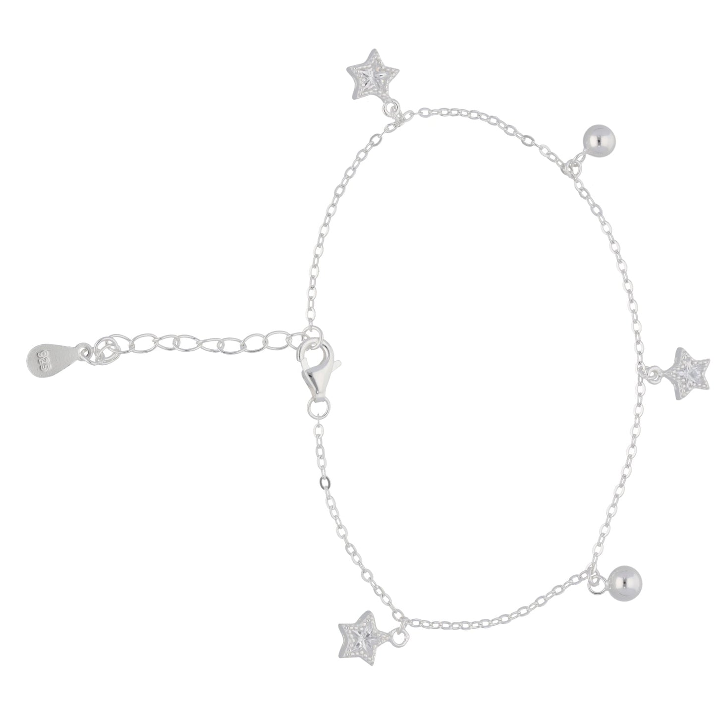 New Sterling Silver Cubic Zirconia Star Bracelet