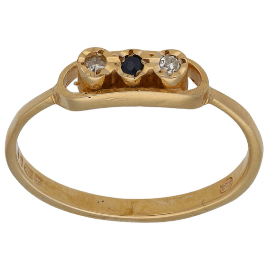 9ct Gold 0.04ct Diamond & Sapphire Three Stone Ring Size N