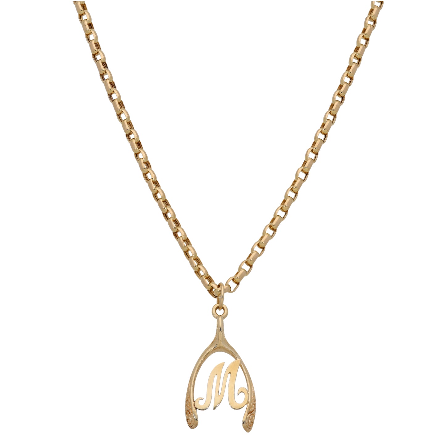 9ct Gold Initial M Pendant With Chain