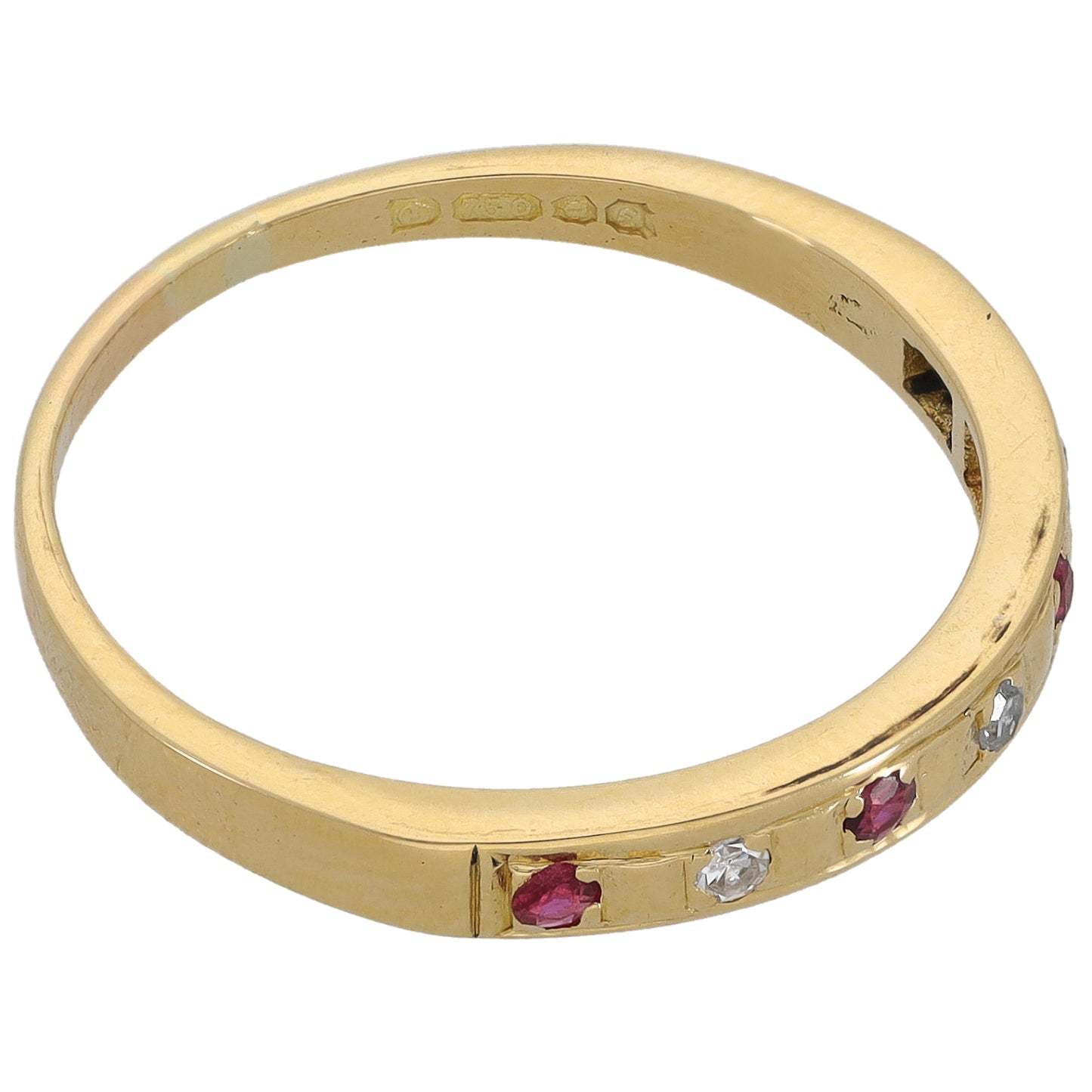 18ct Gold 0.03ct Diamond & Ruby Half Eternity Ring Size T