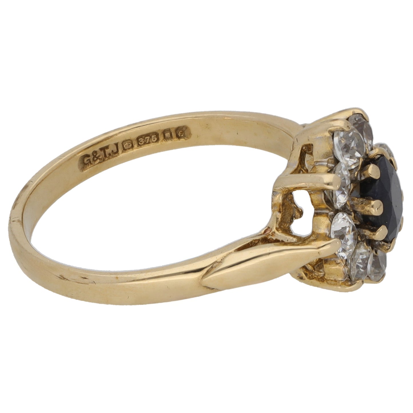 9ct Gold Sapphire & Imitation Gems Cluster Ring Size K