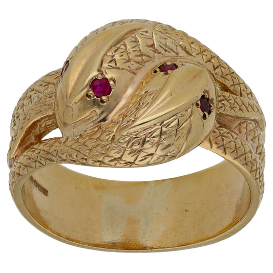 9ct Gold Man Made Ruby Snake Ring Size W