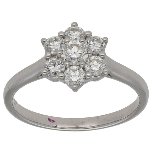 18ct White Gold 0.75ct Diamond Cluster Ring Size M