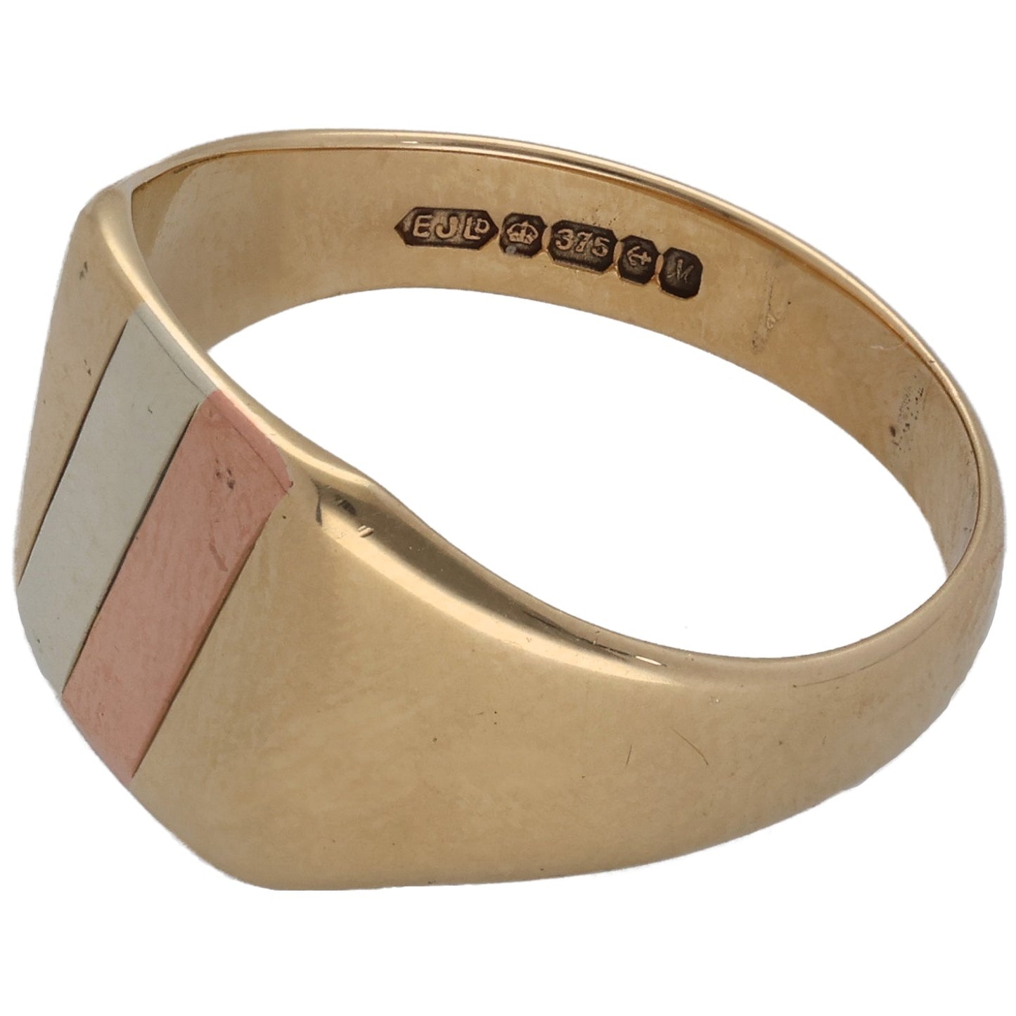 9ct Tricolour Gold Plain Signet Ring Size P