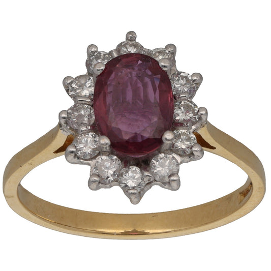 18ct Gold Ruby & 0.36ct Diamond Cluster Ring Size P