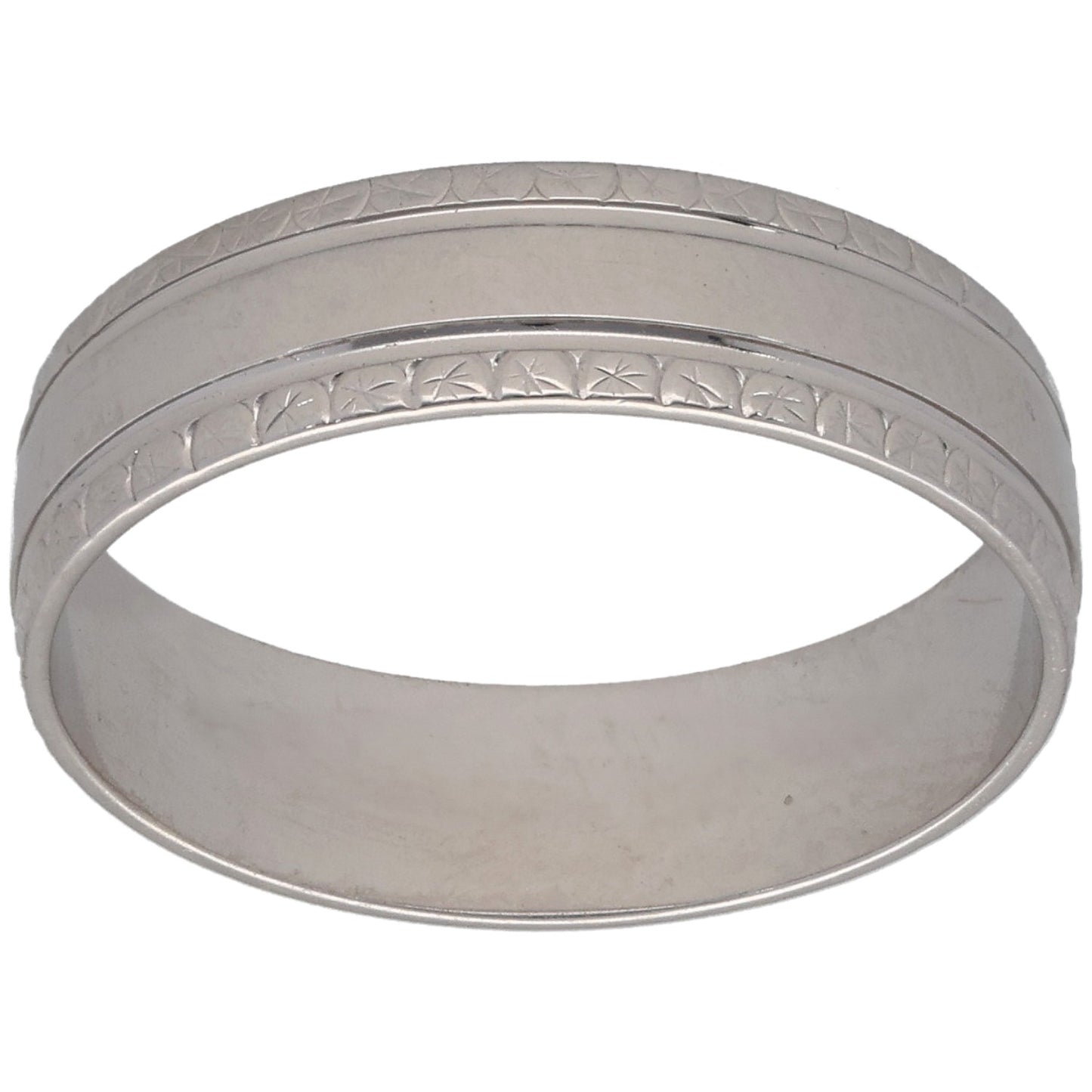 9ct White Gold Patterned Wedding Ring Size N