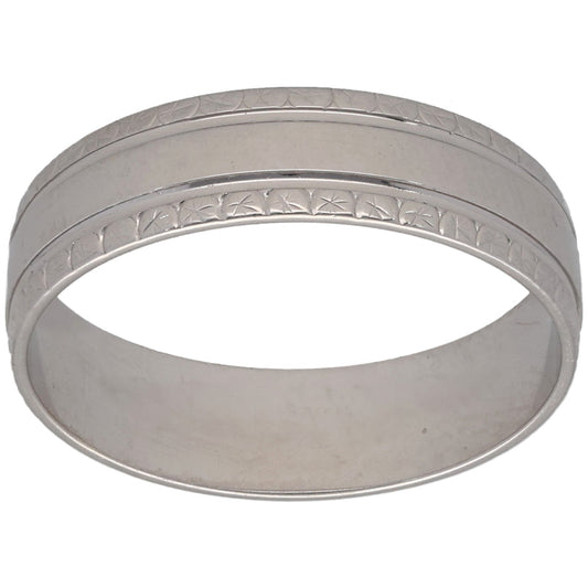 9ct White Gold Patterned Wedding Ring Size N